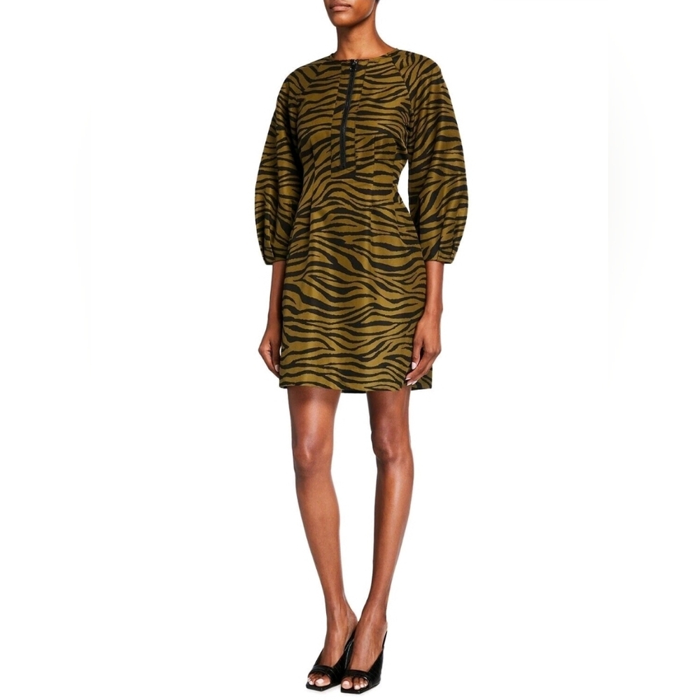 VERONICA BEARD Size 4 Navi Womens Dress Olive Black Animal Print Mini Dress